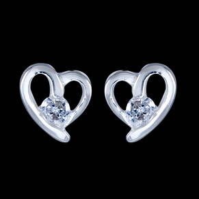 Silver earrings, CZ, heart
