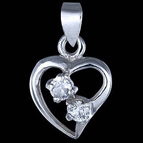 Silver pendant, CZ, heart