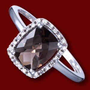 Gold ring, diamonds, smoky quartz, engagement 