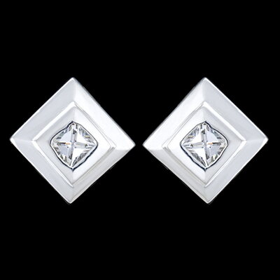 Silver earrings, CZ, square