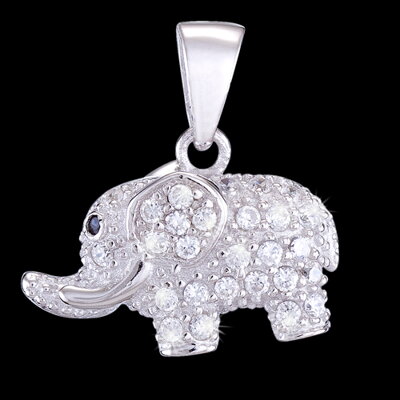 Silver pendant, zircon, elephant