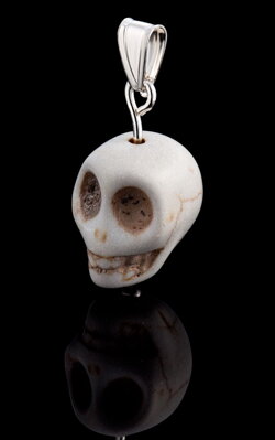 Sterling silver pendant, howlite, skull (skeleton)