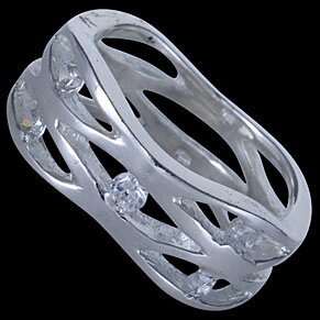 Silver ring, CZ, intertwined with CZ 