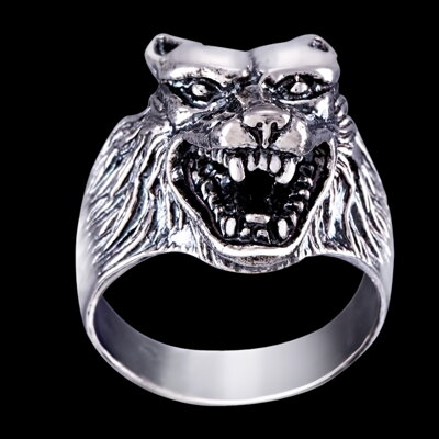 Sterling silver ring, wolf