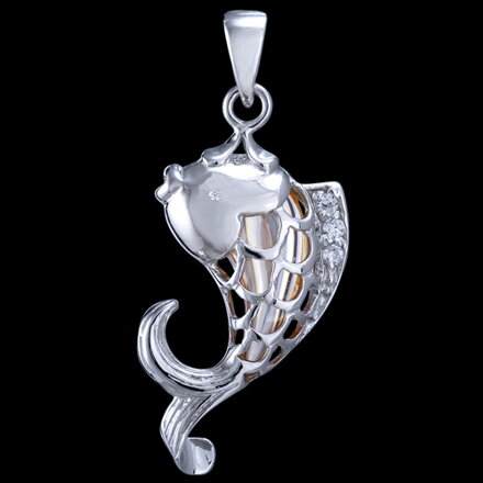 Silver pendant, zirconia, fish